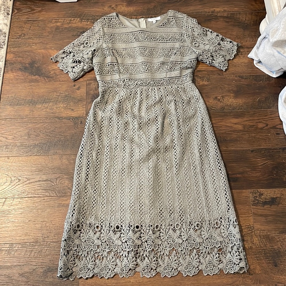 Never worn midi gray lace dress